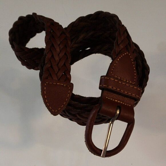 Brown Braided Leather Belt Mens Size 38 Made In Argentina - Picture 3 of 4